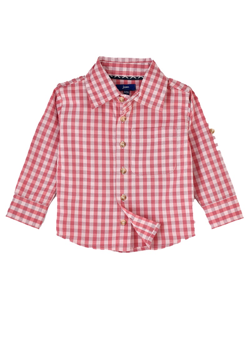 Boys' Pink and White Gingham Checkered Shirt