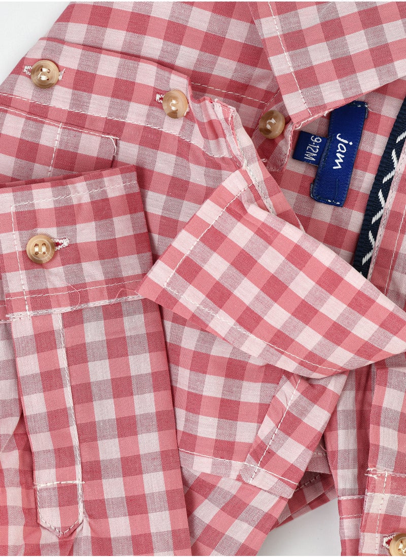 Boys' Pink and White Gingham Checkered Shirt