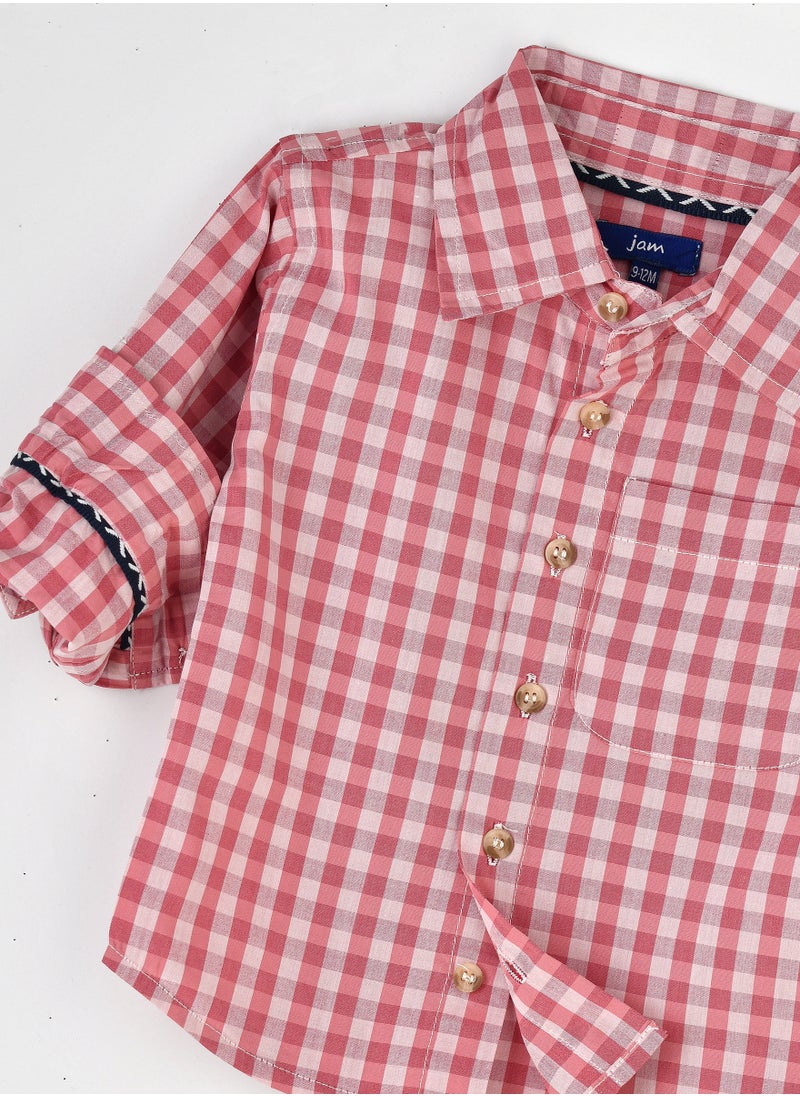 Boys' Pink and White Gingham Checkered Shirt