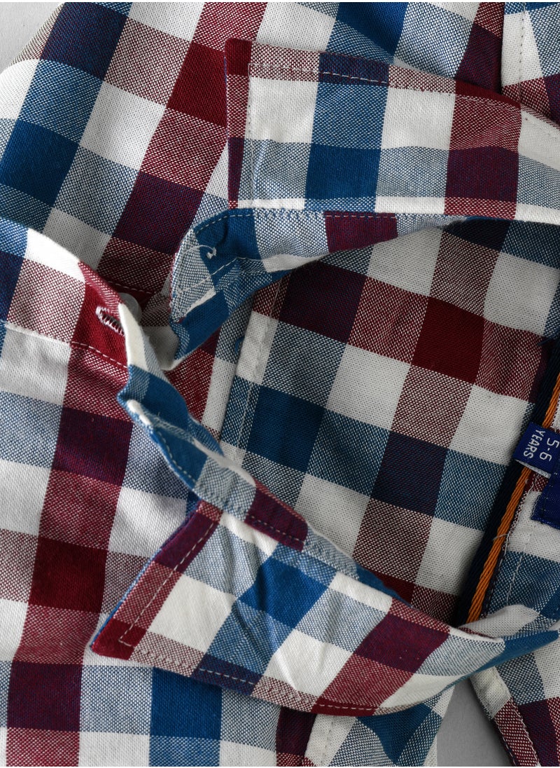 Boys' Burgundy, Blue, and White Checkered Shirt