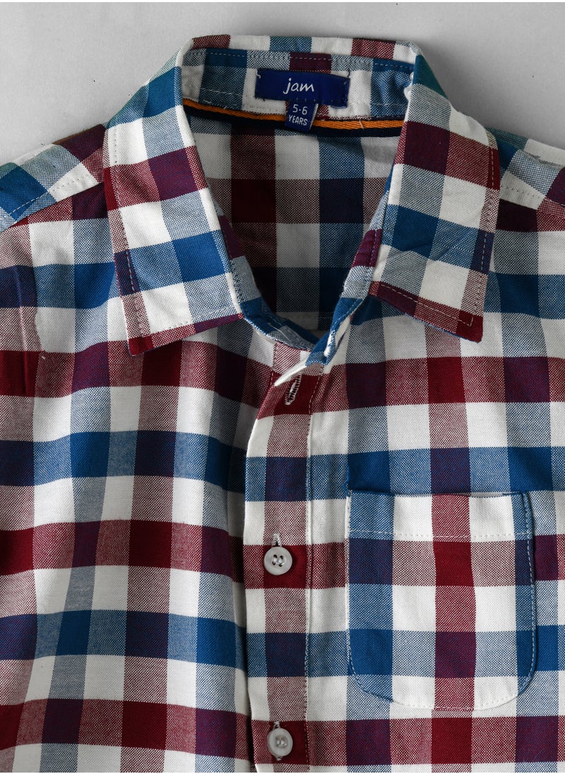 Boys' Burgundy, Blue, and White Checkered Shirt