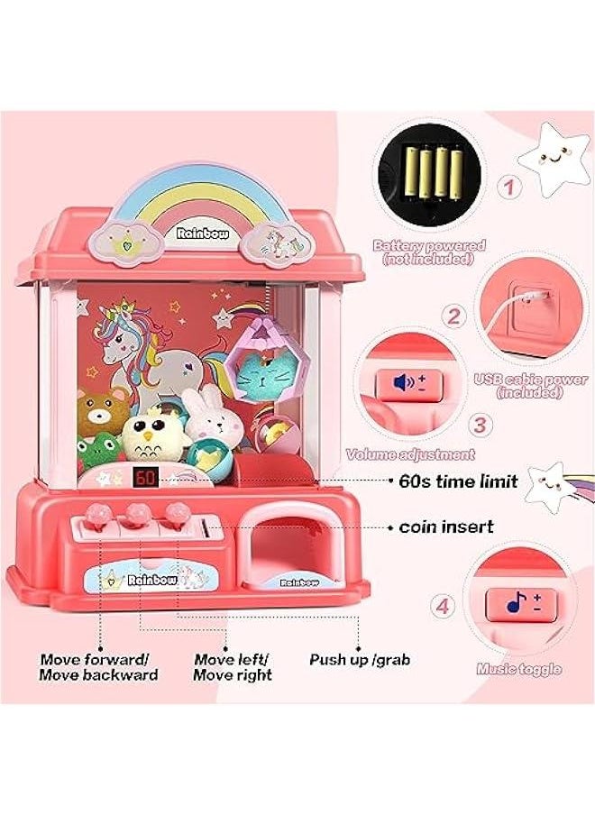 Claw Machine for Kids, Mini Vending Machines Arcade Candy Indoor Claw Game Prizes Toy, Electronic Pink Cool Fun Things Small Christmas Toys for Girls, Gifts for Girl 5 6 7 8 9 10 Year Old