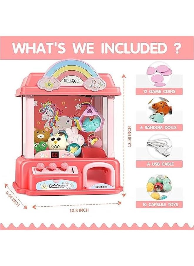 Claw Machine for Kids, Mini Vending Machines Arcade Candy Indoor Claw Game Prizes Toy, Electronic Pink Cool Fun Things Small Christmas Toys for Girls, Gifts for Girl 5 6 7 8 9 10 Year Old