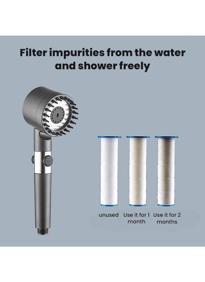 4-in-1 High Pressure Massage Shower Head with Handheld Bath Brush, 3-Mode Filtered Water Saving Showerhead for Body, Scalp & Hair | Adjustable Spray Modes for Ultimate Spa-like Experience