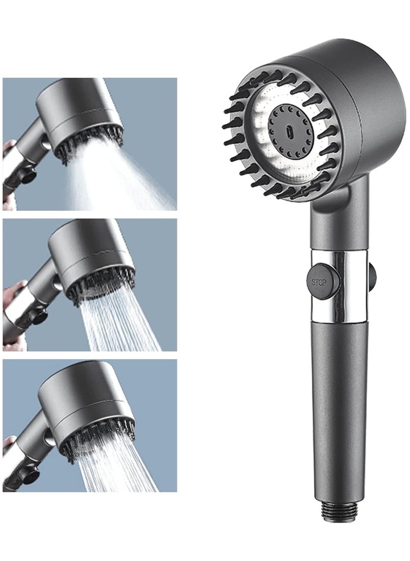 4-in-1 High Pressure Massage Shower Head with Handheld Bath Brush, 3-Mode Filtered Water Saving Showerhead for Body, Scalp & Hair | Adjustable Spray Modes for Ultimate Spa-like Experience