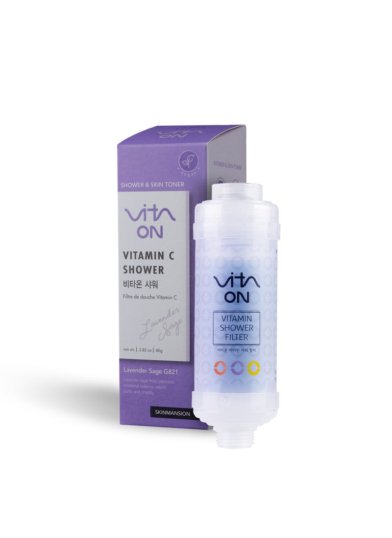 Vita On Korean Vitamin Shower Filter - Skin & Hair Enhancement - Skin Toner - Anti Hair Loss - Prevents Dry Skin - Chlorine & Impurities Removal - Rust Removal - Aromatherapy -  Lavender Sage