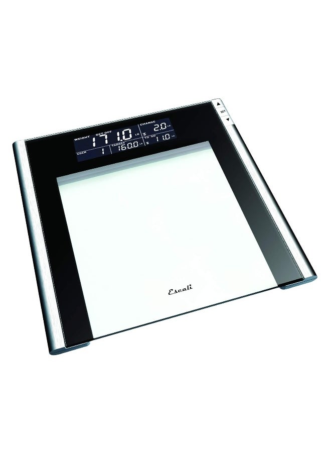 Escali USTT200 Track and Target Bathroom Body Scale, 4 User Profiles, LCD Digital Display, 440lb Capacity, Clear/Black