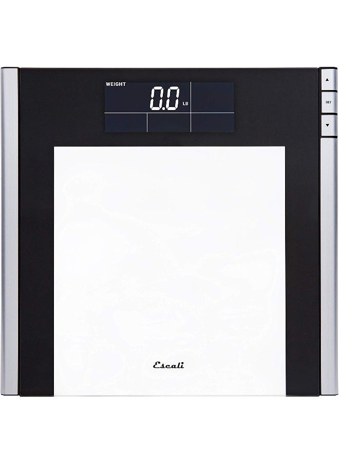 Escali USTT200 Track and Target Bathroom Body Scale, 4 User Profiles, LCD Digital Display, 440lb Capacity, Clear/Black