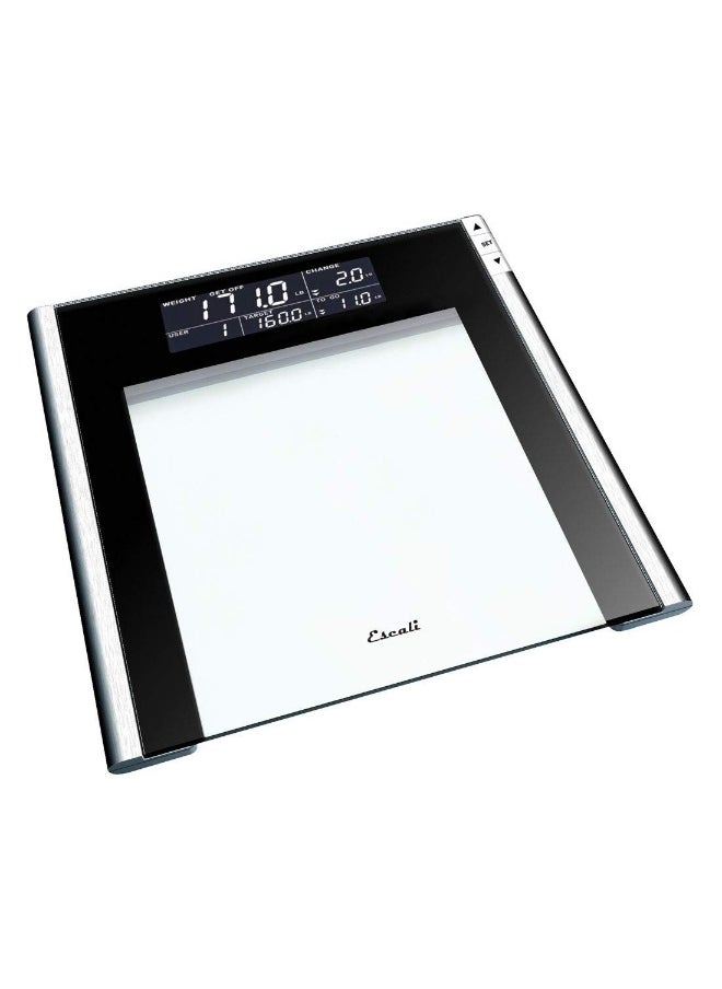 Escali USTT200 Track and Target Bathroom Body Scale, 4 User Profiles, LCD Digital Display, 440lb Capacity, Clear/Black