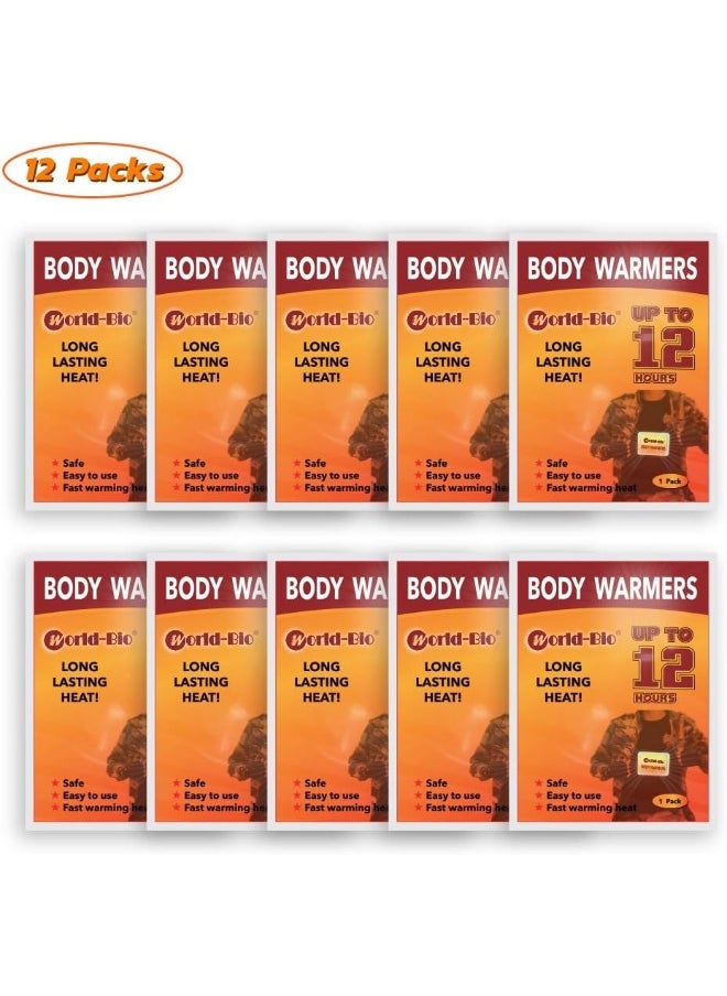 Body Warmers with Adhesive Backing Air Activate Heat Patch Disposable Gives 12 Hours Warm Pad - 12 Packs