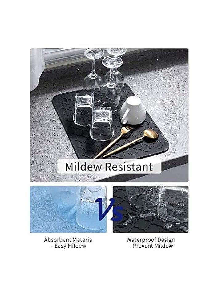 Silicone Drying Mat for Kitchen Countertops, 12 X 16 In, Kitchen Drying Mat (Black)