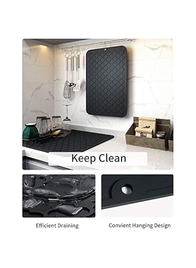 Silicone Drying Mat for Kitchen Countertops, 12 X 16 In, Kitchen Drying Mat (Black)