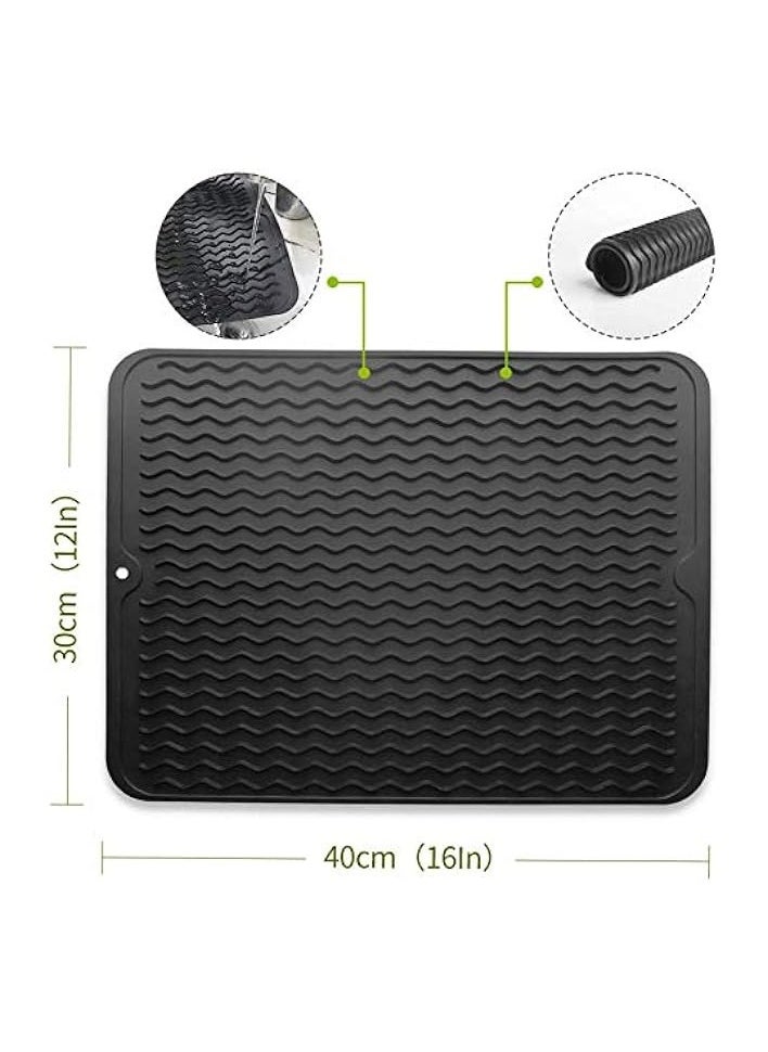 Silicone Dish Drying Mat Easy Clean Dishwasher Heat Resistant Eco-Friendly Trivet Black Large 40 X 30cm