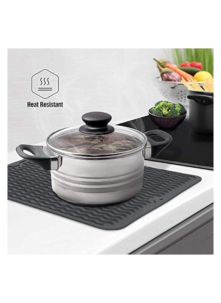 Silicone Dish Drying Mat Easy Clean Dishwasher Heat Resistant Eco-Friendly Trivet Black Large 40 X 30cm
