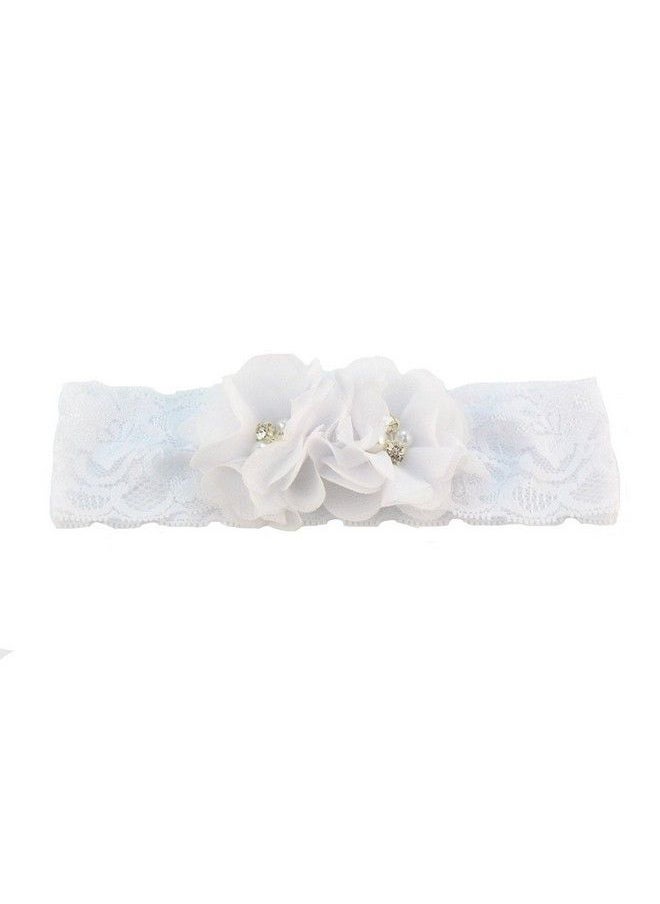 Baby Girls Lace Headband With Double Chiffon Flowers Pearl Hairband Headwrap Ja68 (White)