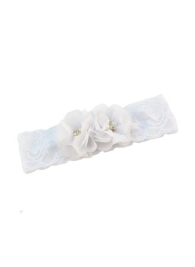 Baby Girls Lace Headband With Double Chiffon Flowers Pearl Hairband Headwrap Ja68 (White)