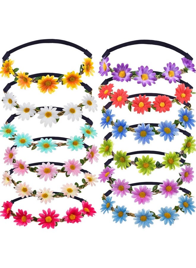 12 Pieces Multicolor Lady Girl Fashion Flower Crown Floral Garland Headbands For Festival Wedding Party