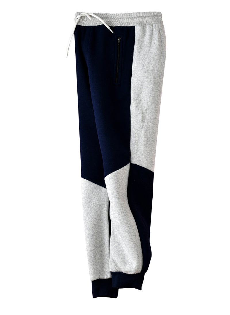 Boys Navy and Grey Color Block Jogger Pants