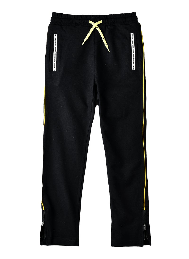 Boys Black Jogger Pants with Yellow Side Stripe