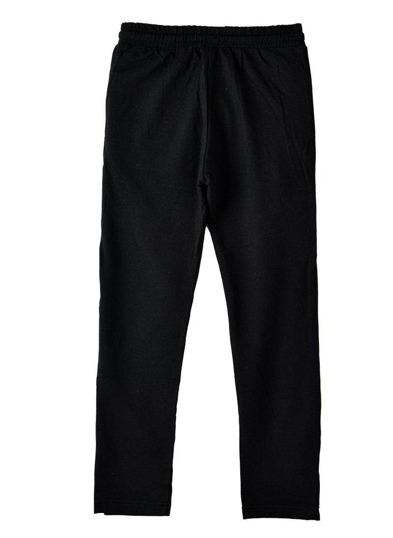 Boys Black Jogger Pants with Yellow Side Stripe