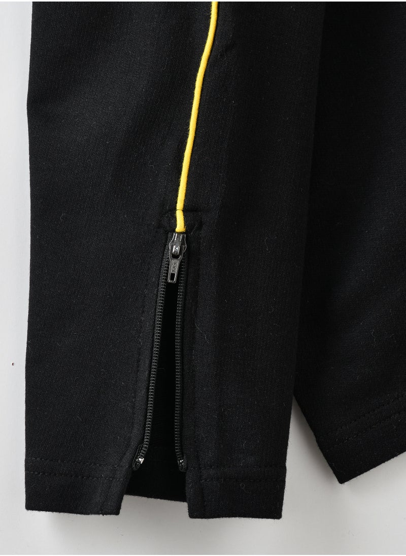 Boys Black Jogger Pants with Yellow Side Stripe