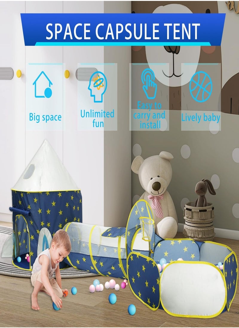 3PC Princess Tent for Girls with Kids Ball Pit, Kids Play Tents and Crawl Tunnel for Toddlers, Pink Pop Up Playhouse Toys for Baby Indoor& Outdoor Tent Games, Birthday Kid’s Gifts