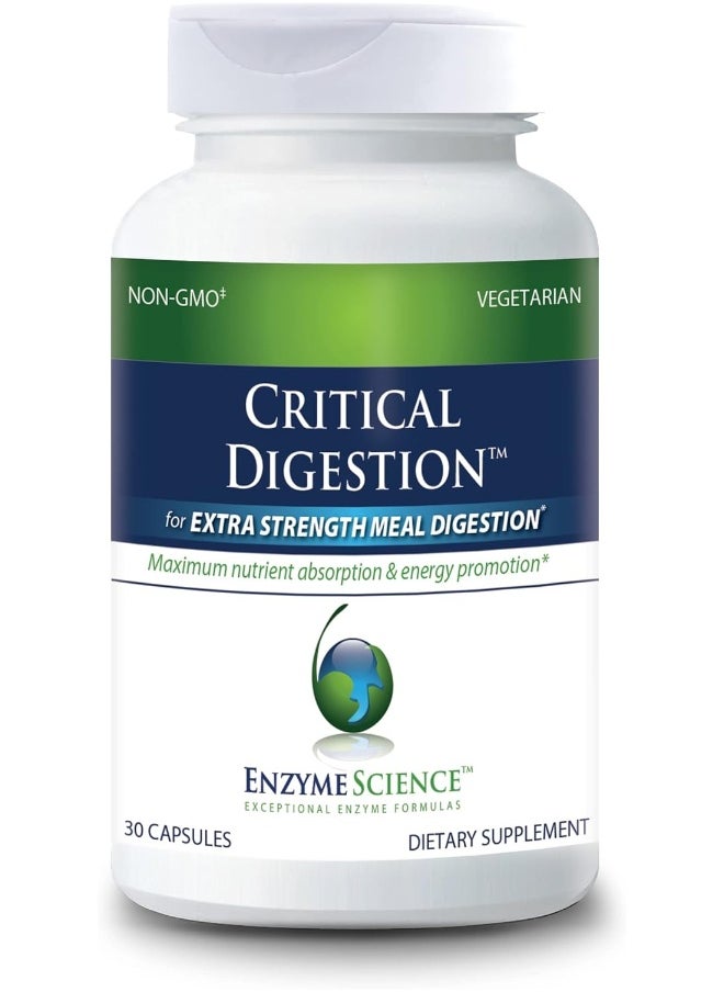 Enzyme Science Critical Digestion, 30 Capsules – High Potency Support for Digestion, Bloating, & Irregularity – with Probiotics – Gut Health Formula –Vegetarian – Non-GMO