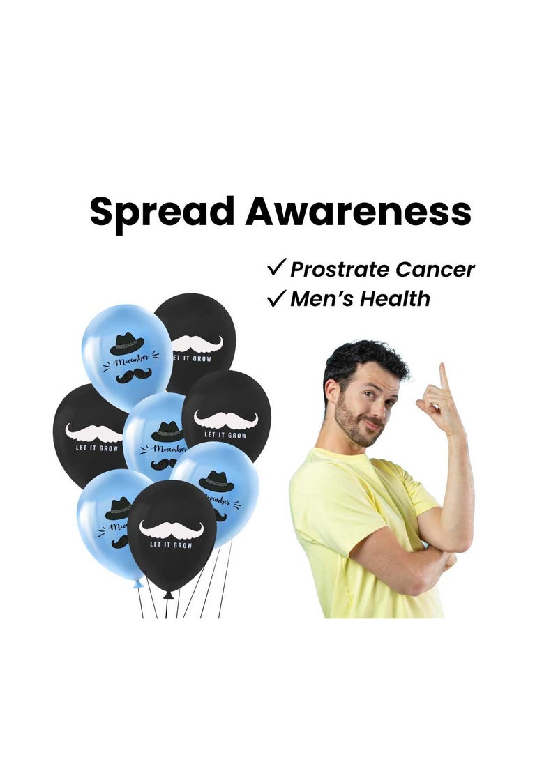 Movember Mustache Latex Balloons-Pack Of 50 ProstateCancer Awareness Balloons For Charity Events,Fundraisers  And Parties–Ideal For Decorating Events,Spreading Awareness