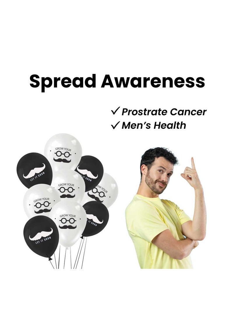 Movember Mustache Latex Balloons-Pack Of 50 ProstateCancer Awareness Balloons For Charity Events,Fundraisers  And Parties–Ideal For Decorating Events,Spreading Awareness