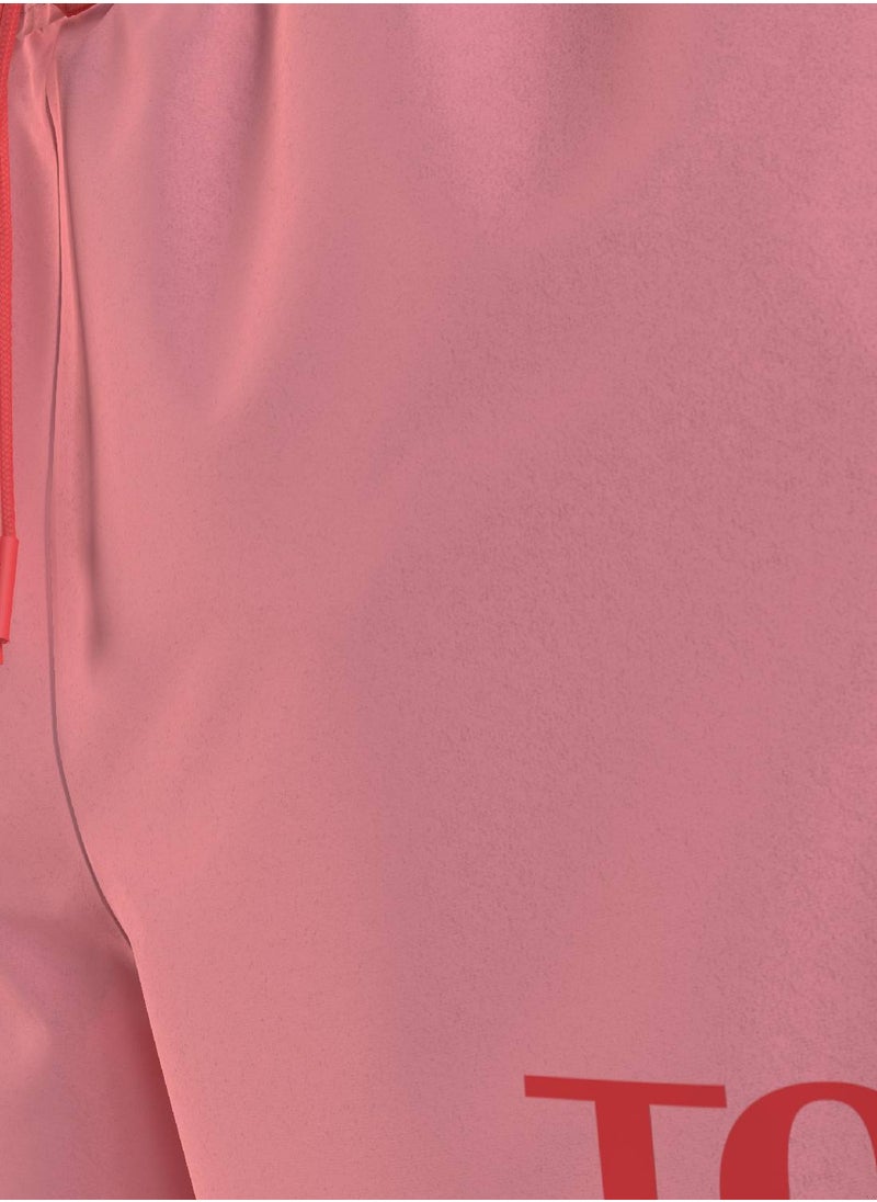 Men's Logo Drawstring Mid Length Slim Swim Shorts - Polyester, Pink