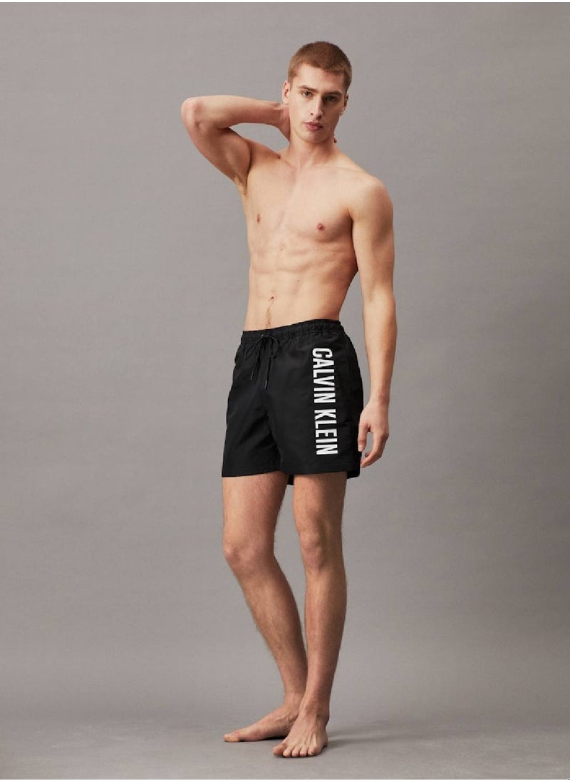 Men's Medium Drawstring Swim Shorts - Intense Power - Polyester, Black