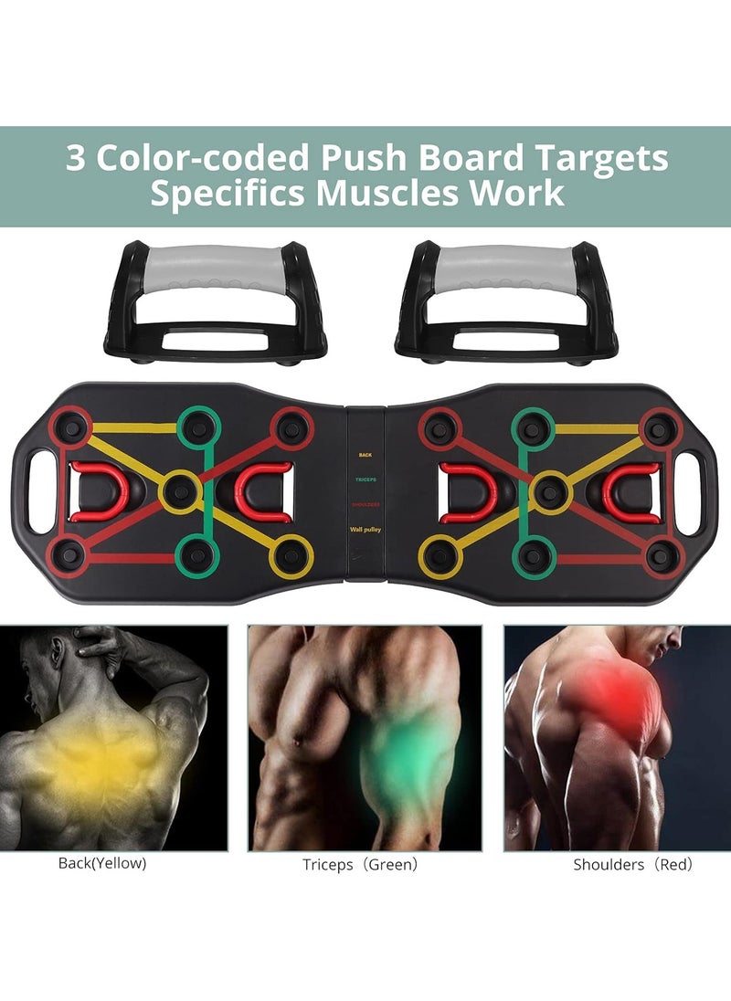 Push Up Board Press Up Board, Multi-function Foldable Push Up Handles, Color Coded Fitness Pushup Stands with Resistance Band for Indoor, Gymnasium, Outdoor Muscle Training Fitness Exercise