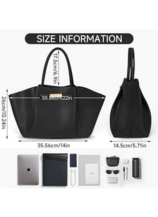 DeMellier Tote Bag Faux Leather Work Bag for Women Soft Grained Leather Top Handle Bag Trendy Luxury Hobo Handbag Purse