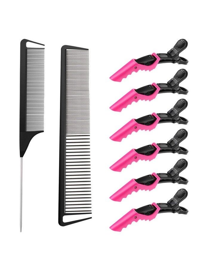 2 Pieces Parting Comb And 6 Pieces Hair Clip Women Rat Tail Comb Cutting Comb With Wide And Fine Teeth Salon Hairdressing Hair Care Tools