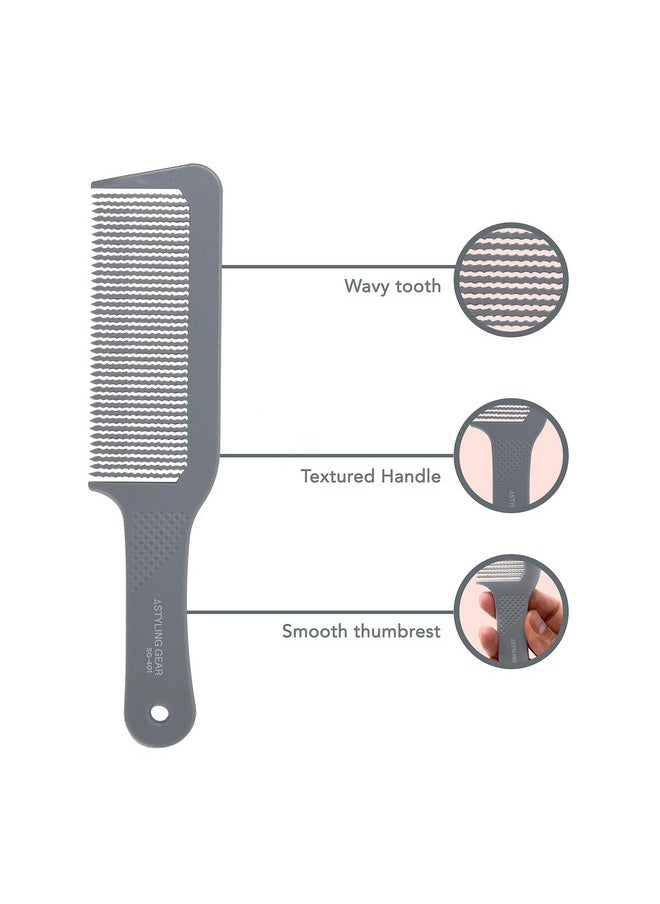 401 Xl Barber Comb For Flattops Clipper Comb Hair Cutting Long Handle Smooth Thumb Rest Wavy Teeth Heat Resistant Barber Combs Professional Flat Top Comb 2 Pc. (Gray)