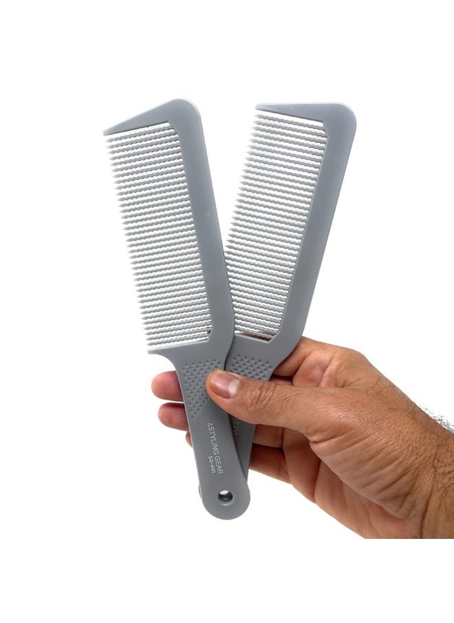 401 Xl Barber Comb For Flattops Clipper Comb Hair Cutting Long Handle Smooth Thumb Rest Wavy Teeth Heat Resistant Barber Combs Professional Flat Top Comb 2 Pc. (Gray)