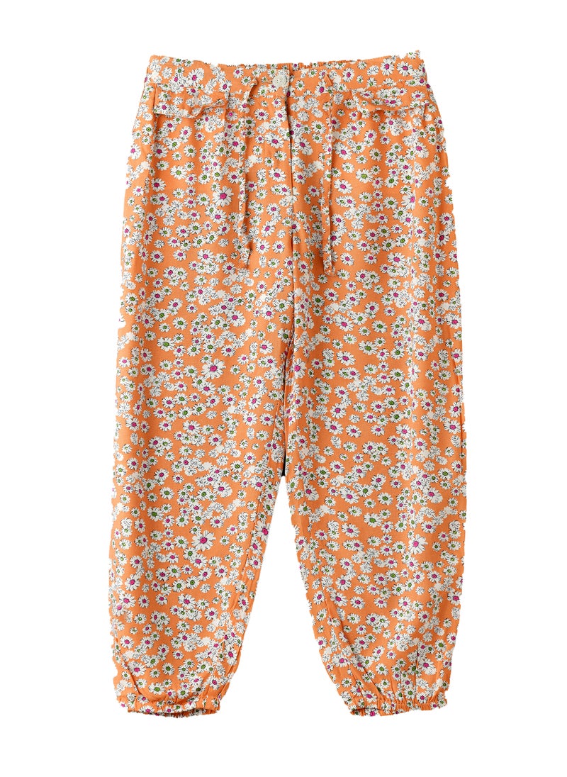 Girls Orange Floral Wide Leg Pants