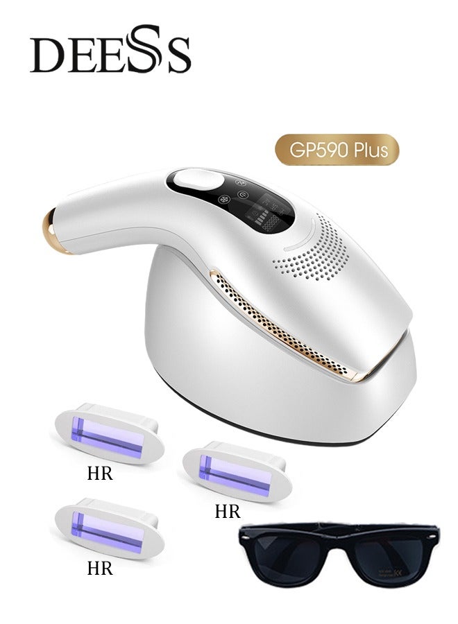 GP590 Plus Ice Cooling IPL Hair Removal Device Includes 3 HR Lens And 1 Goggle White/Gold