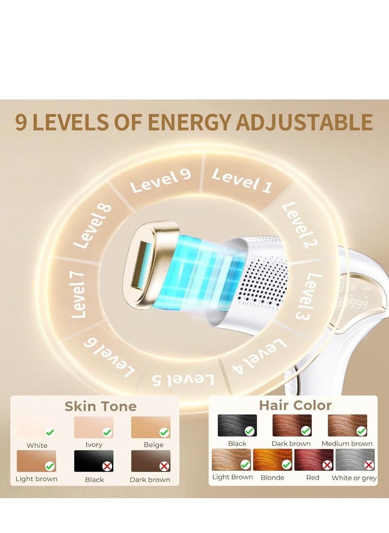 Laser Hair Removal, Hair Removal Device with Ice-Cooling Painless Care Function for Women and Man, IPL Hair Remover 999,999 Flashes for Facial Armpits Legs Arms Bikini Line