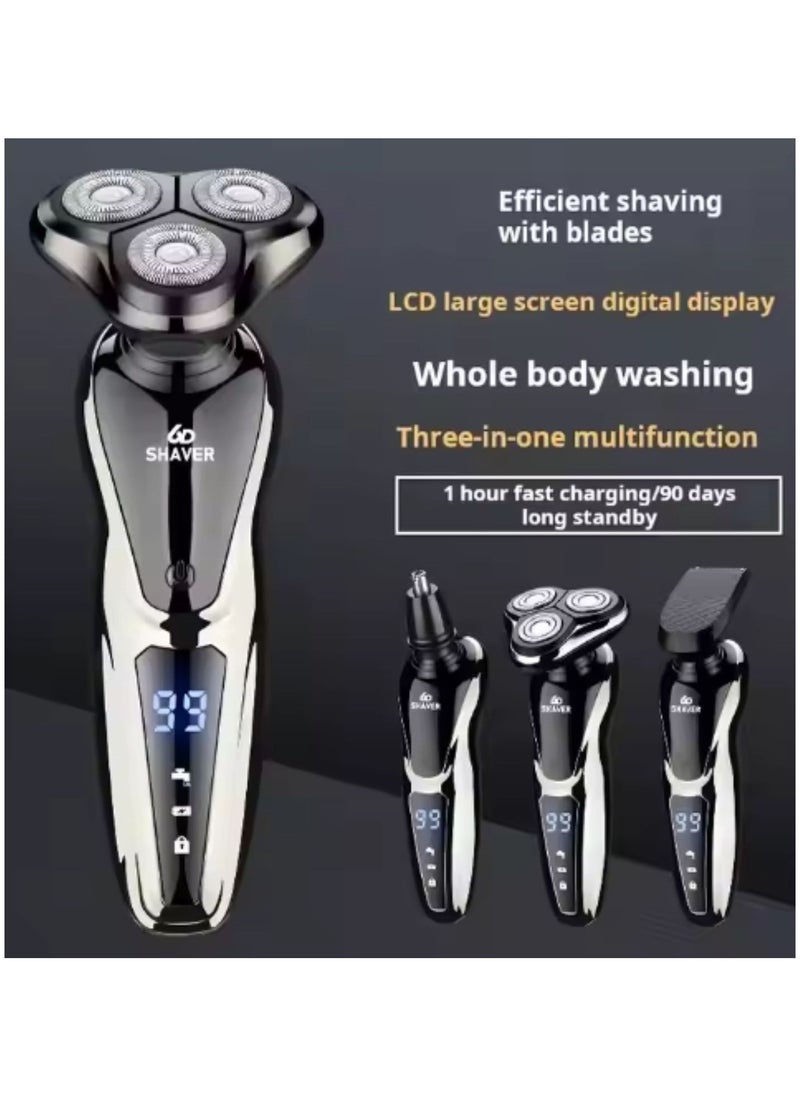 Rechargeable Electric Shaver 3 in 1 Hair Trimmer Nose Hair Clipper Triple Blade Waterproof for Men