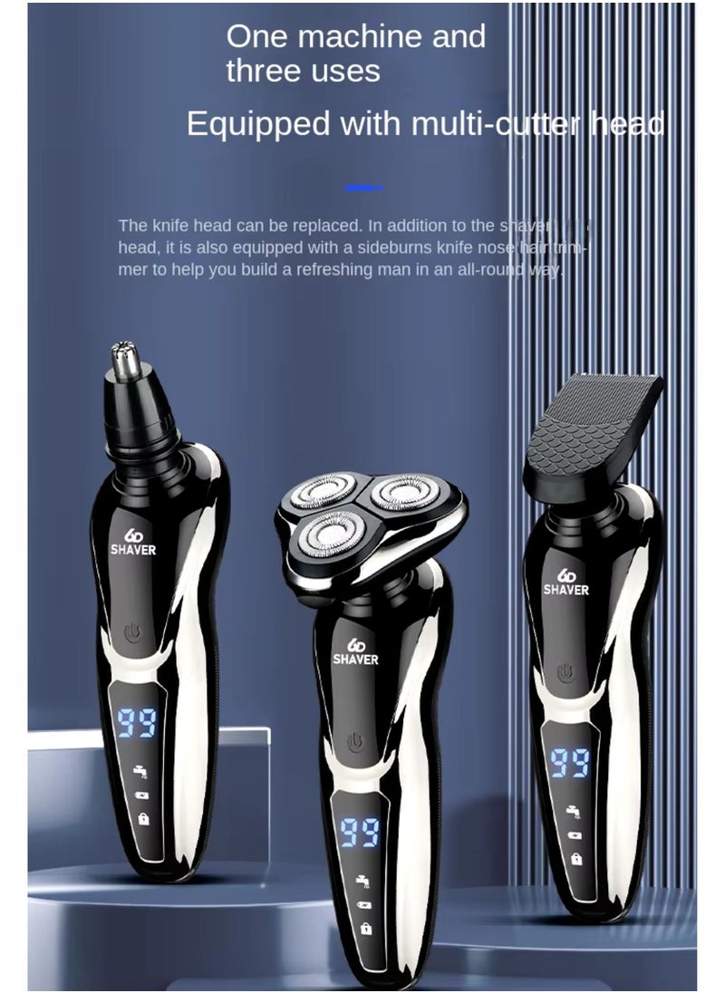 Rechargeable Electric Shaver 3 in 1 Hair Trimmer Nose Hair Clipper Triple Blade Waterproof for Men