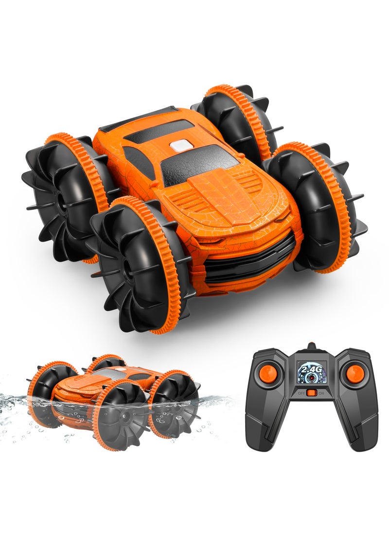 2.4Ghz 4WD Remote Control  Stunt Car with Double Sided Rotating and 360° Flips, Water and Land Wateproof Elecrtric Toy Car for Kids, Boys & Girls