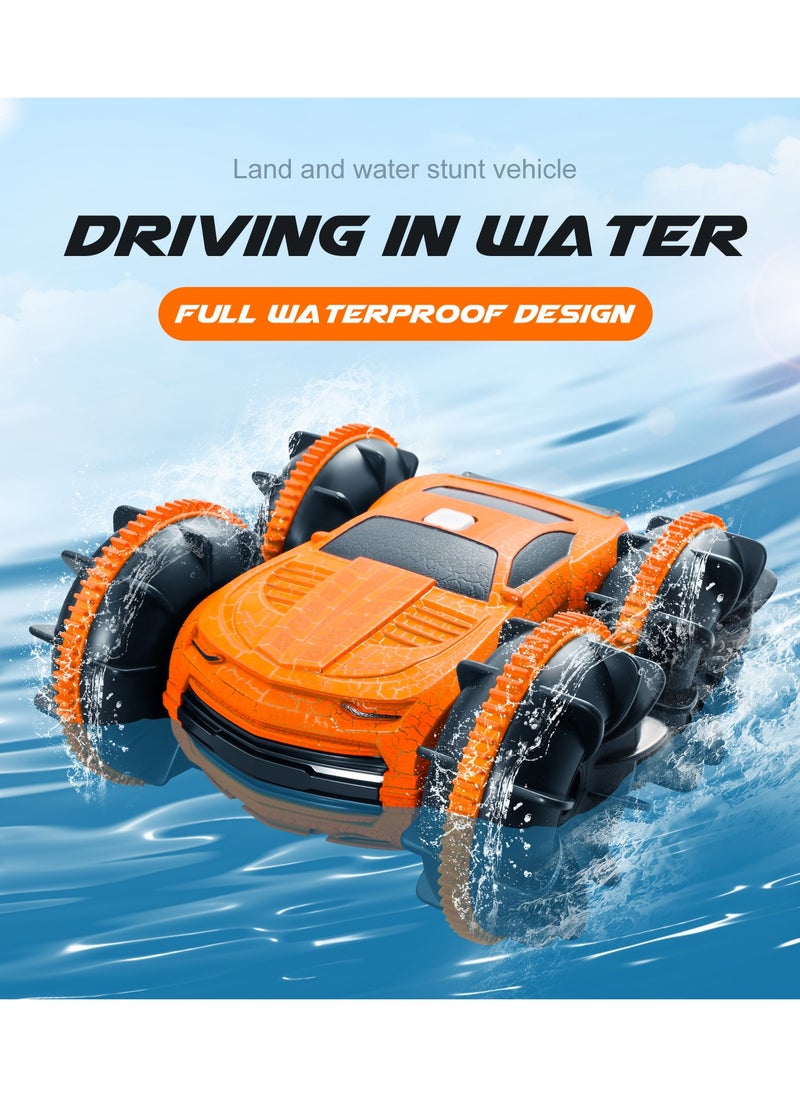 2.4Ghz 4WD Remote Control  Stunt Car with Double Sided Rotating and 360° Flips, Water and Land Wateproof Elecrtric Toy Car for Kids, Boys & Girls