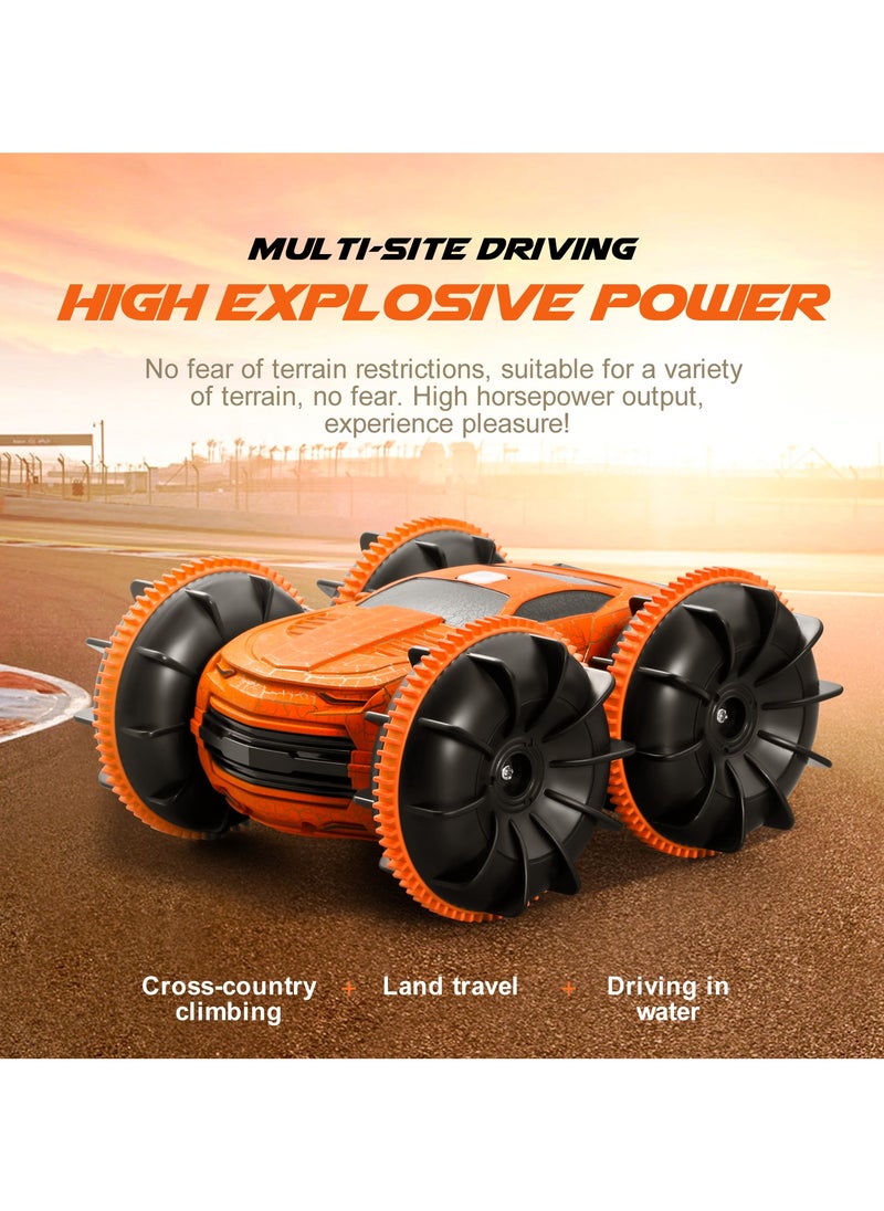 2.4Ghz 4WD Remote Control  Stunt Car with Double Sided Rotating and 360° Flips, Water and Land Wateproof Elecrtric Toy Car for Kids, Boys & Girls