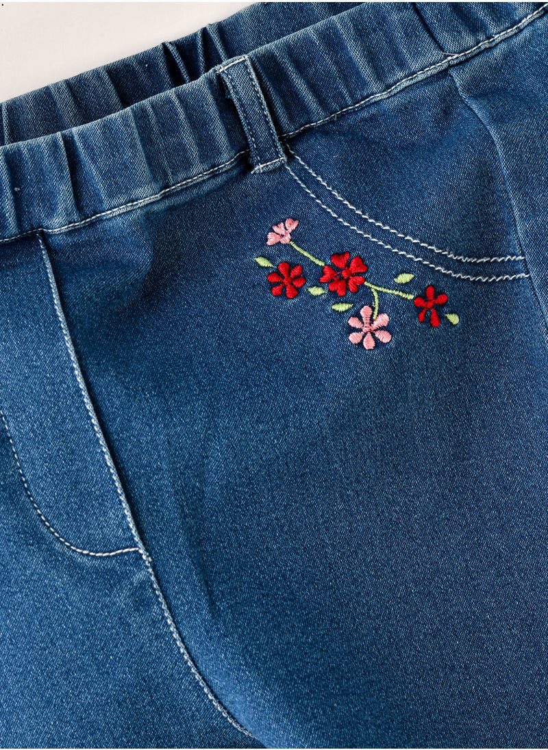 Girls' Embroidered Denim Leggings