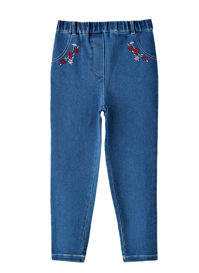 Girls' Embroidered Denim Leggings