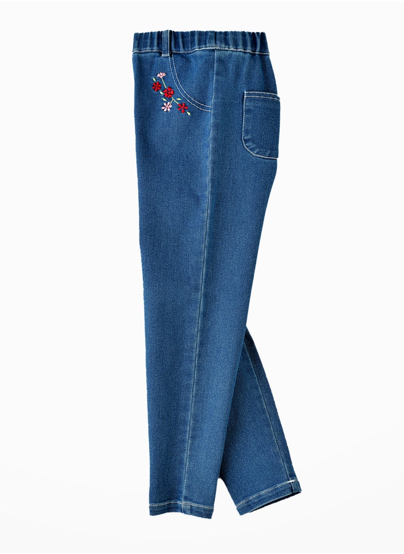 Girls' Embroidered Denim Leggings