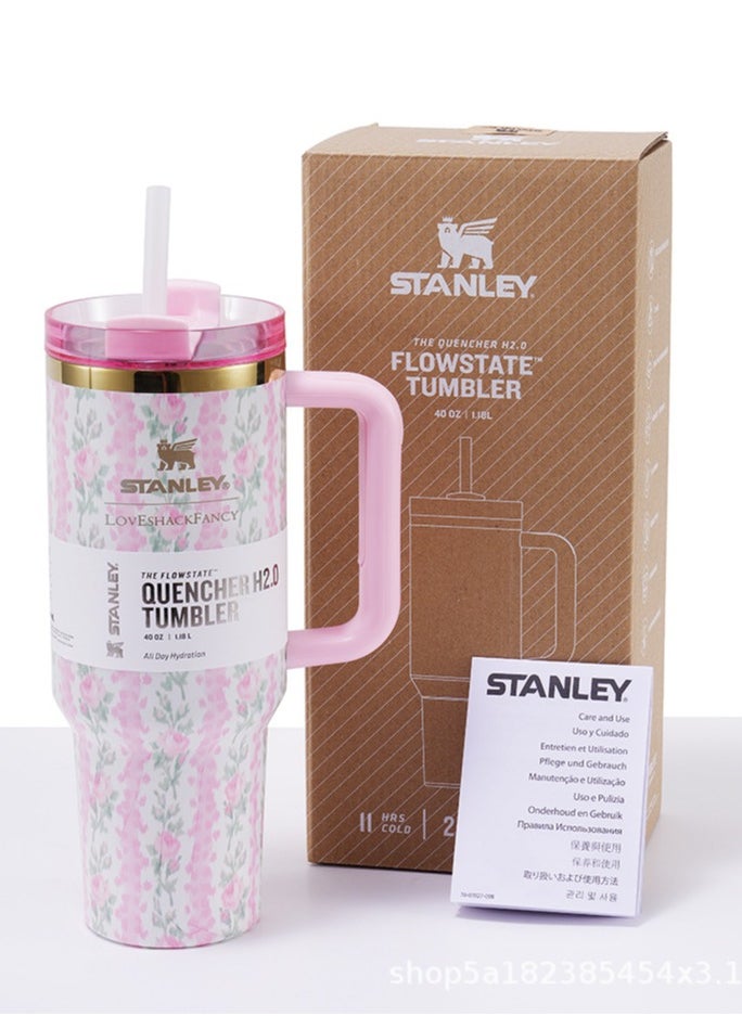 Stainless Steel Vacuum Insulated Tumbler with Lid and Straw for Water, Iced Tea or Coffee, Smoothie and More, 40 oz,pink