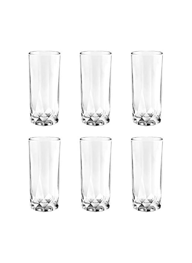 Glass, Set Of 6, Clear, 350 Ml, P02808, Highball Glass, Tall Glass, Beverage Glass, Long Drink Glass, Water Glass, Juice Glass