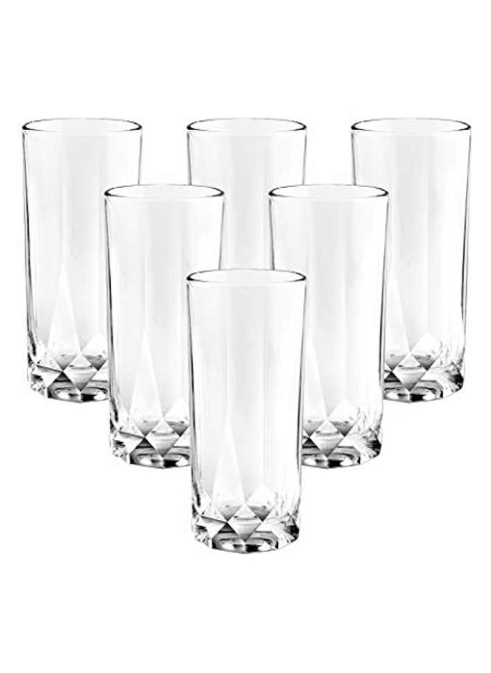 Glass, Set Of 6, Clear, 350 Ml, P02808, Highball Glass, Tall Glass, Beverage Glass, Long Drink Glass, Water Glass, Juice Glass